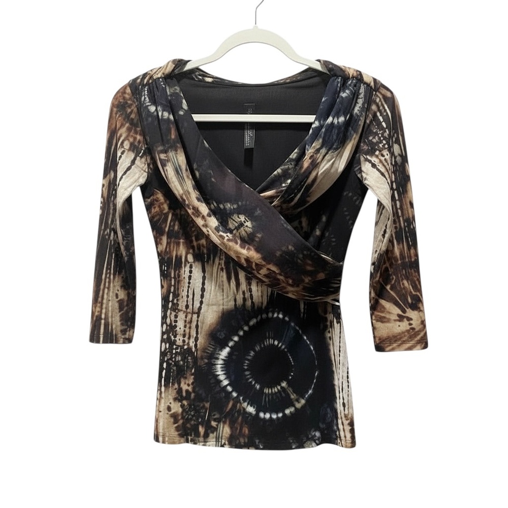 Y2K Black & Tan Tie Dye 3/4 Sleeve Tie Dye Top Size S